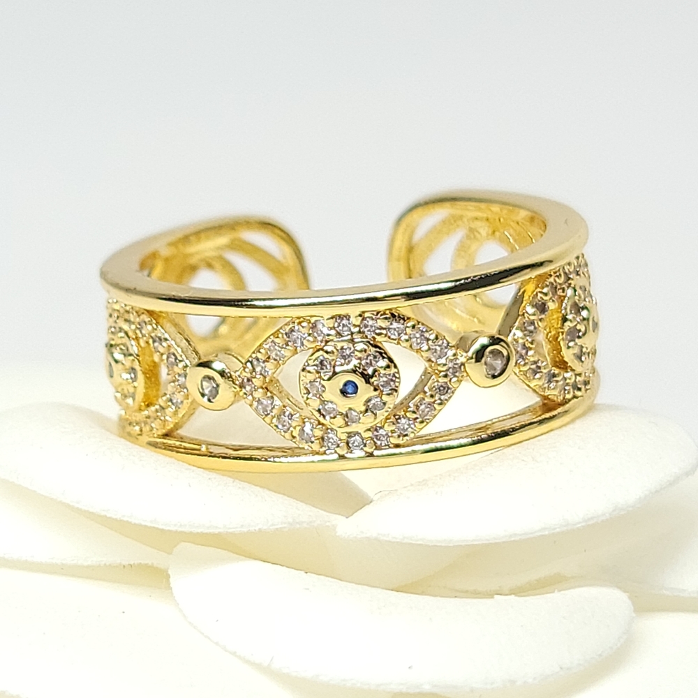 Evil Eye Micro Pave CZ Open Size Ring NEW - Picture 6 of 13
